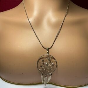 Q T Sterling Silver Dream Catcher Pendant W/ Chain. 23.25 inches long